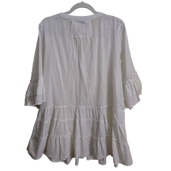 Spiaggia Dolce White Swiss Dot 3/4 Tiered Sleeve Lightweight Mini Dress Size L - Picture 2 of 6